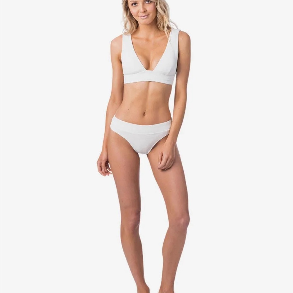 Rip Curl White ribbed stripe Bikini Set nwt